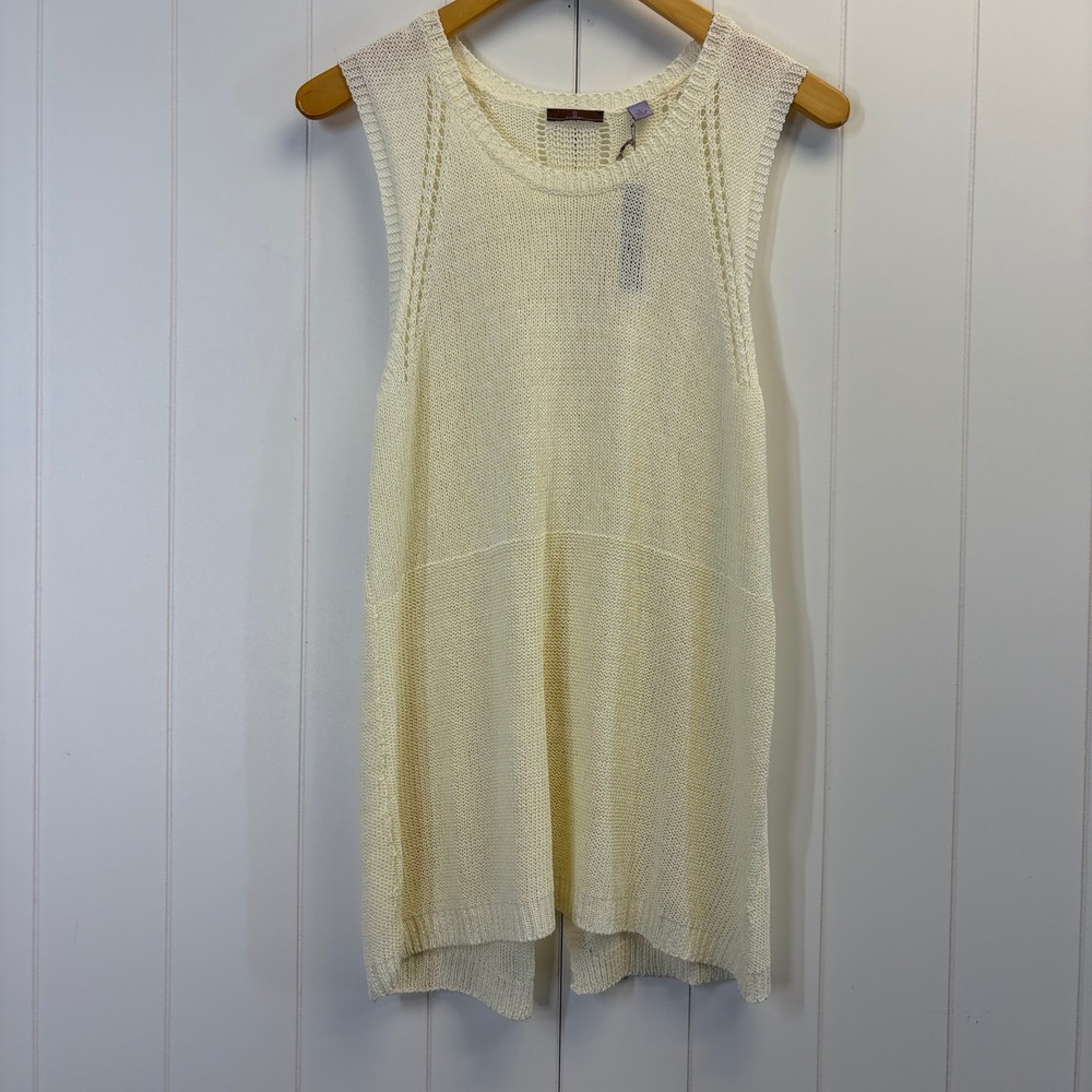 Cullen Boho Chic Semi-Sheer Sleeveless Knit Tunic Top Women Large Minimalist